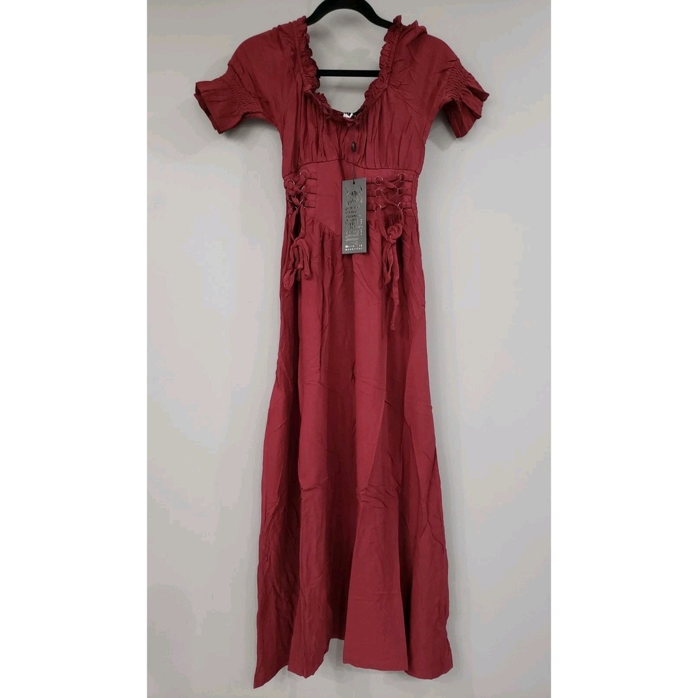 SZ XS Killstar Jocasta Maxi Dress Short Sleeve Off Shoulder gothic witchy occult